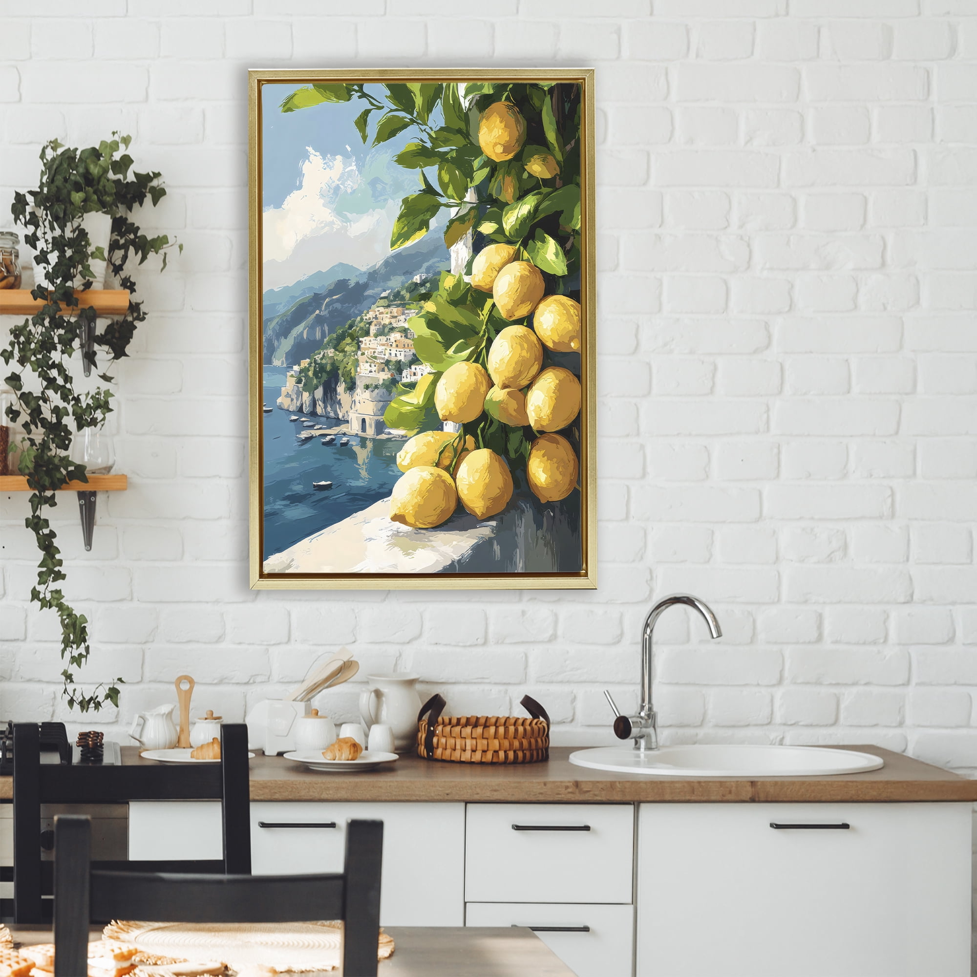 Stupell Industries Lemon Terrace Amalfi View Gold Framed Floater Canvas Wall Art, design by Creative Studio