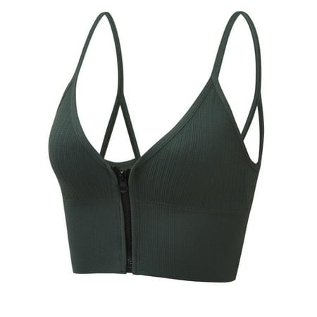 

Fantadool Women s Zip Front Push Up Bra Ribbed Crop top Workout Yoga Sports Bra with Removable Pads