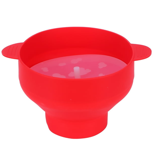 Cubo plegable de silicona para palomitas de maíz, recipiente para hacer palomitas de maíz con tapa, accesorio de cocina (con asa), color rojo