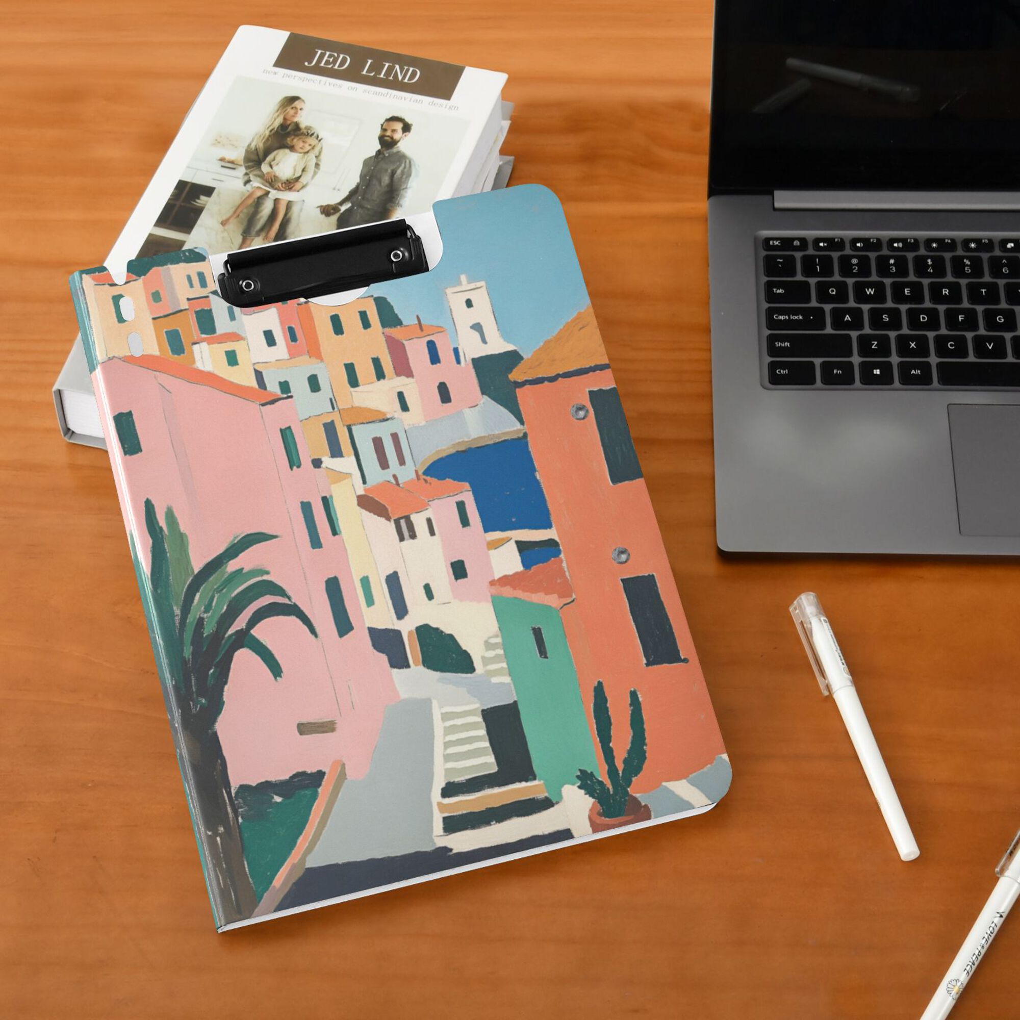 FORMRS A4 Clipboard Folder with Pen Holder Horizontal Foldable School Office Binder, Art City