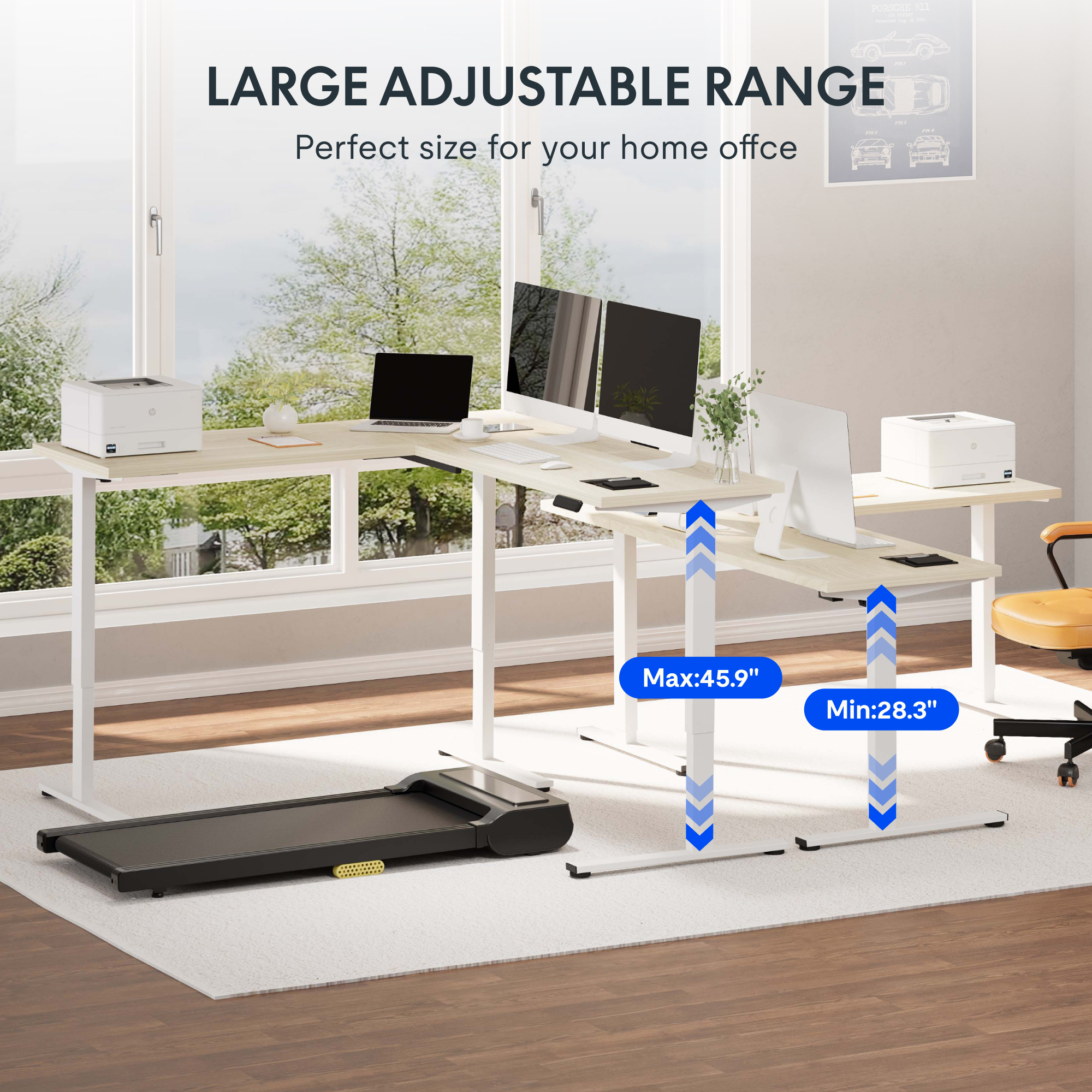 L-Shaped Electric Standing Desk 63“x48”, 220 lbs Load Capacity, 1" Thick Eco-Friendly Tabletop, Anti-Collision System & 4 Memory Presets, Large Height Adjustable Sit Stand Corner Workstation