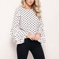 thumbnail image 2 of Womens Summer Tops Blouse Casual Sleeve Ladies Fashion Dot Polka Loose Shirt Blouse White Womens Shirts L, 2 of 4
