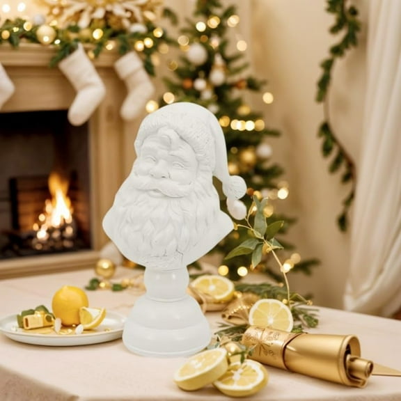 FYHALE Santa Bust Christmas Tabletop Decoration, Xmas Figurine Craft Decoration, White Santa Claus Head Statue Resin Figurine, Christmas Home Decor Ornament, for Holiday Decorations