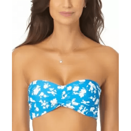 Anne Cole BLUE/WHITE Twisted Lace Back Bikini Swim Top, US Small
