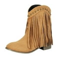 thumbnail image 2 of Women Ankle Boots Women's Fashionable Casual Versatile Cool Winter Tassel Sleeve Boots Short Boots Thick Heel Ankle Boots Brown 39, 2 of 9
