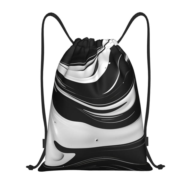 Lukts Abstract Black White Swirls Pattern Drawstring Backpack Bag Sport Gym Sackpack,String Backpack Sport Bag Sack,Cinch Tote Gym Backpack-Small