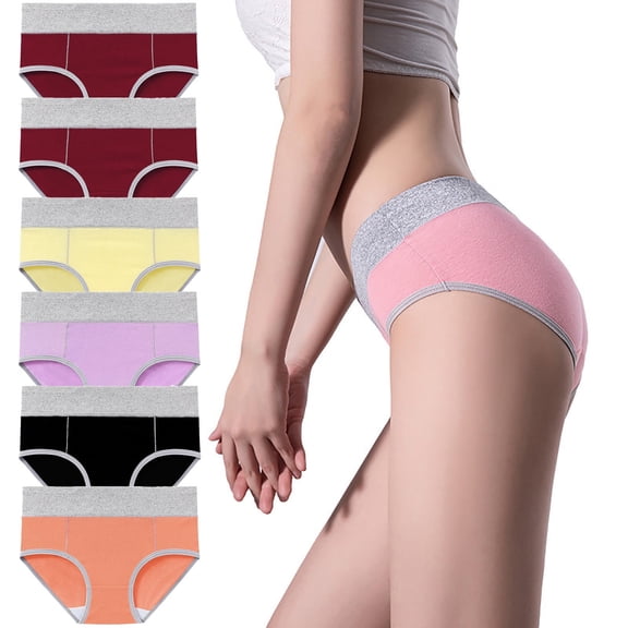 OSFVNOXV Women's Cotton Underwear M-5XL High Waist Breathable Briefs Soft Underpants Ladies Stretch Panties 6 Pack