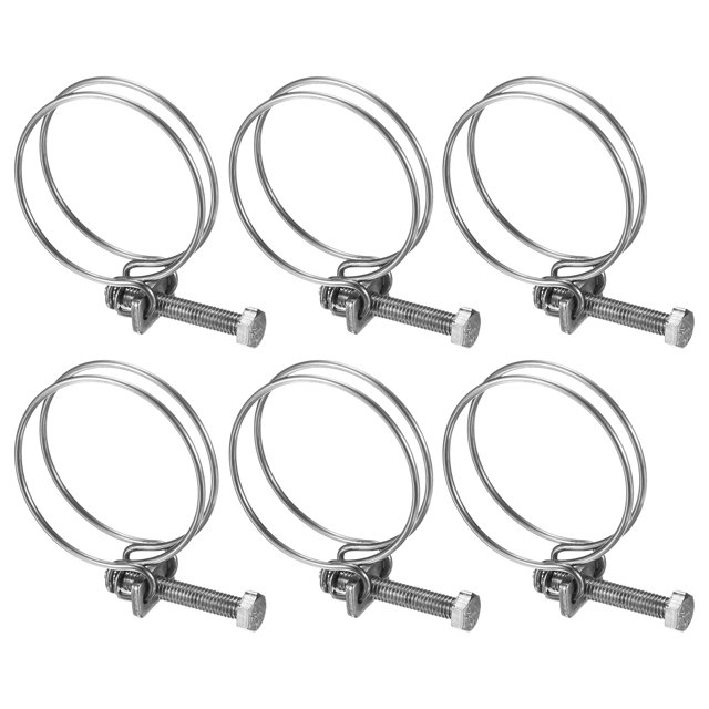 Uxcell 6-Pack Abrazadera de Manguera de Doble Alambre, Clips de Manguera de Acero Inoxidable Ajustables para Manguera de Recolección de Polvo de 43-48mm