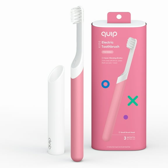 quip Kids Electric Toothbrush, Built-In Timer   Travel Case, Pink Rubber