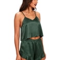 thumbnail image 7 of Yourumao Satin Pajama Set for Women Two Piece Crop Camisole Tops and Ruffle Hem Shorts Silky Pajama Sets Solid Silk Pjs for Loungewear, 7 of 7