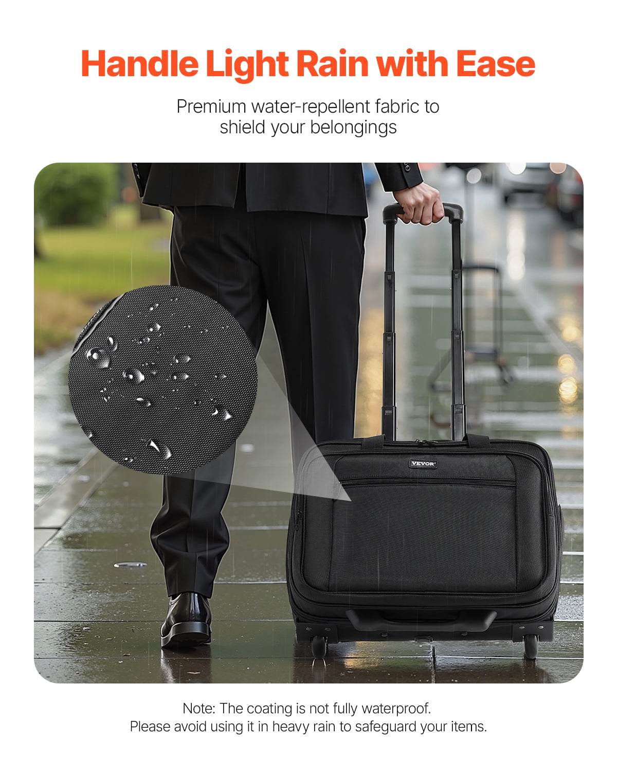 VEVOR Rolling Laptop Bag, Fits Up to 15.6 Inch Laptop, Wheeled Briefcase, Roller Computer Tote Bag with Wheels & Telescoping Handle, Laptop Case for Work Travel Business Office, Women & Men (Black)