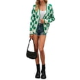 thumbnail image 5 of Xuanfei Women Buffalo Plaid Color Block Single-Breasted Knitted Sweater Cardigan, 5 of 7