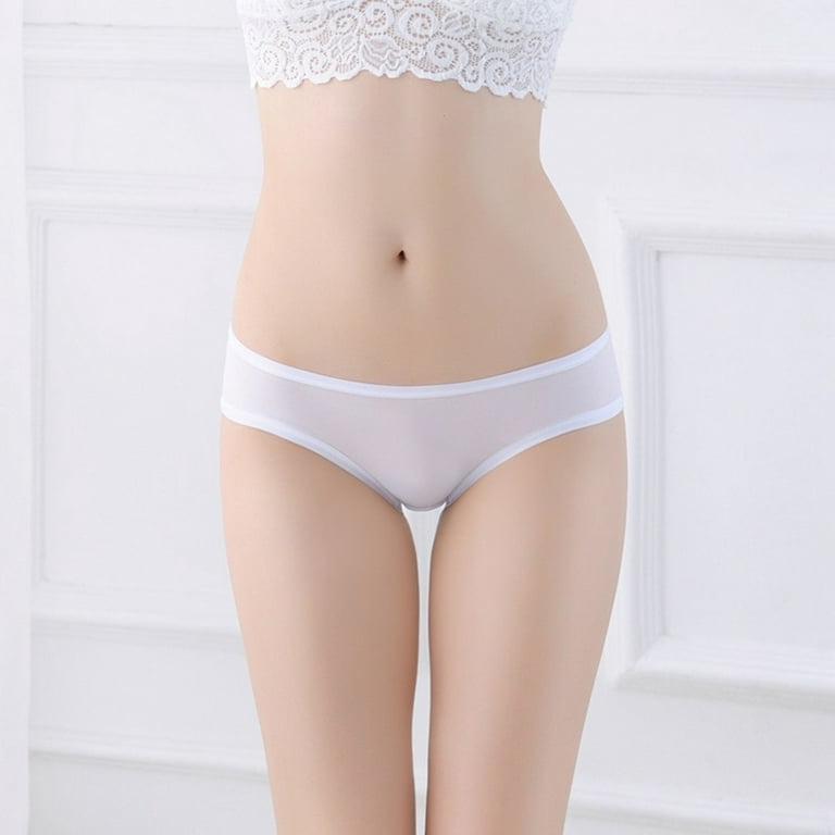 Tummy Control Underwear Low Waist Sheer Mesh Cute Panties White M