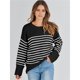 thumbnail image 5 of Suéter Informal de Punto Afelpado de Larga Extragrande para Mujer, Ropa de Otoño Rayas Blancas y Negras XL, 5 of 8