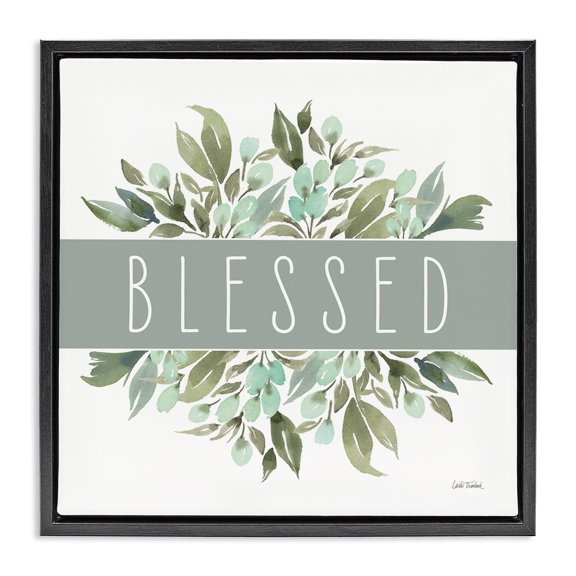 Stupell Industries Farmhouse Blessed Cottage Florals Black Floating Frame Canvas Art, 18 x 18, by Leslie Trimbach