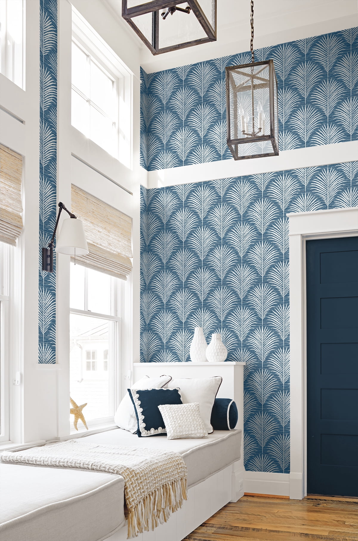 NextWall Blue Lagoon Grassland Palm Peel and Stick Wallpaper