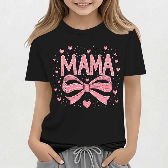 hengsof T-Shirt à Manches Courtes Imprimé Doux et à la Mode pour Filles, Chandail Décontracté Confortable, Cadeau de Vacances à Col Rond pour Filles 3-15 Ans
