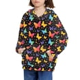 thumbnail image 3 of Xoenoiee Girls Hoodies Pullover Long Sleeve Sweatshirt Hooded Sweater with Front Kangaroo Pocket Fall Winter Athleticwear Tops for Kids Age 6-16 Years, Colorful Butterfly Pattern, S, 3 of 7