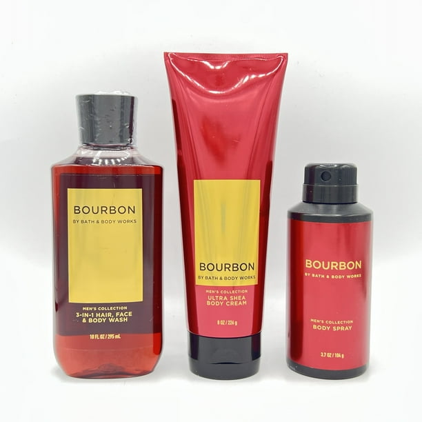Bath and Body Works Bourbon For Men 10oz Body Wash, 8oz Body Cream and