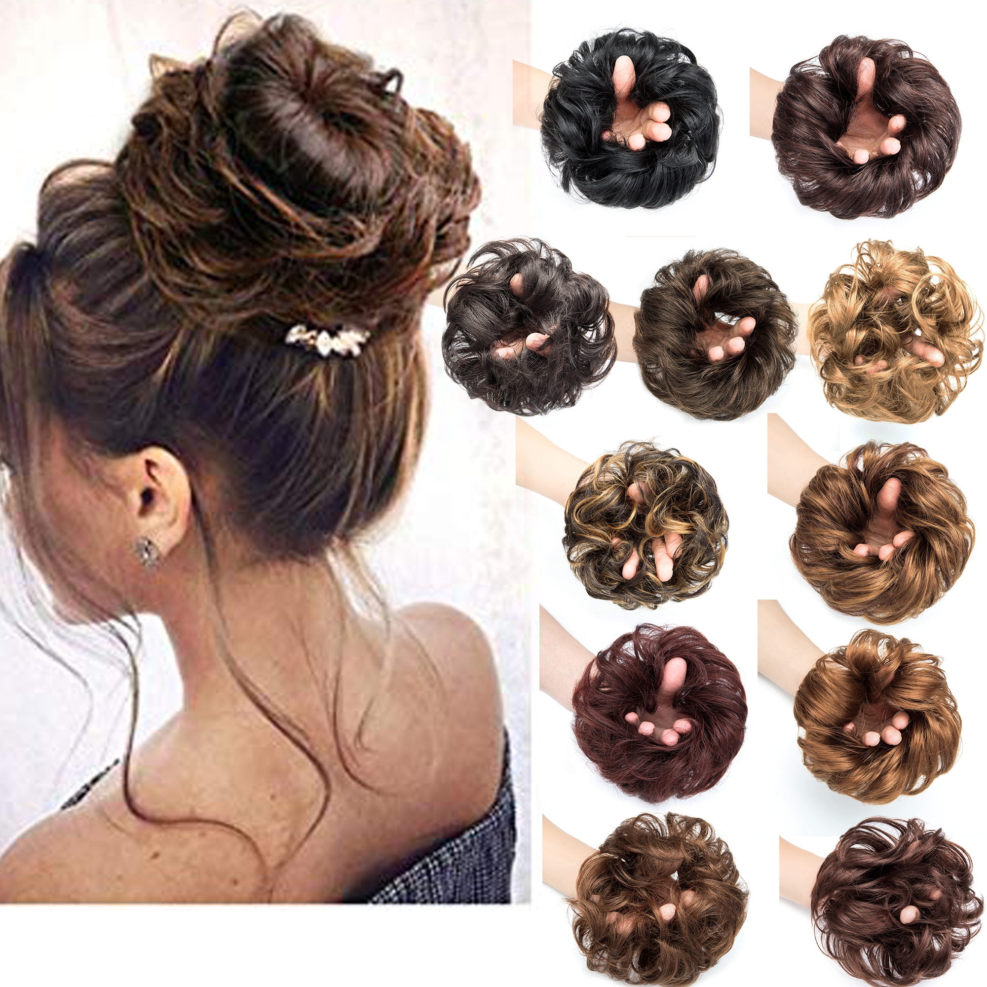 100% Human Hair Scrunchies Natural Black BARSDAR Curly Messy Bun Hairpiece Extensions Wedding Hair Pieces for Women Kids Messy Bun Real Hair Updo Donut Chignons 1#
