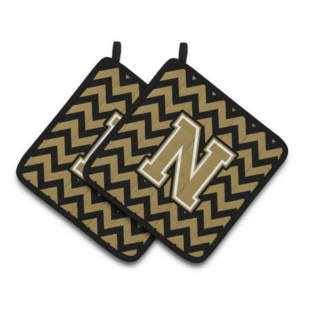 

Letter N Chevron Black and Gold Pair of Pot Holders