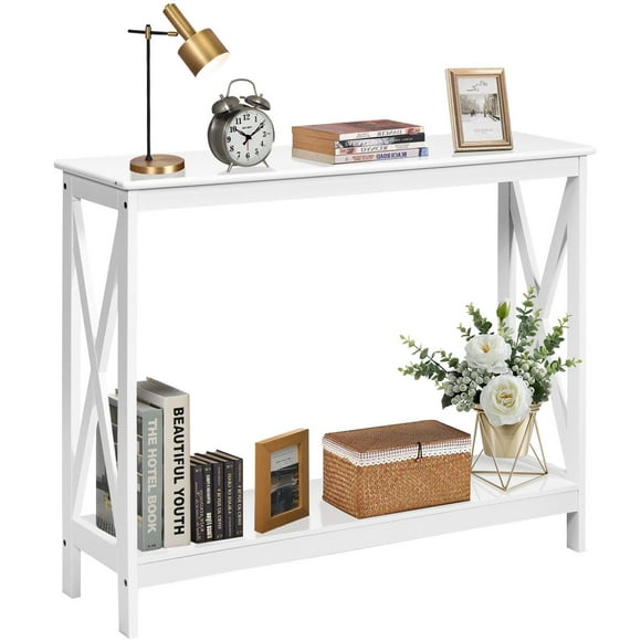 Giantex  Console Table, Sofa Side Table w/Heavy-Duty Support & X-Shaped, Narrow Accent Entryway Table, White