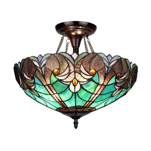 Chloe Lighting Liaison Victorian 2-Light Glass Semi Flush Mount Light in Green