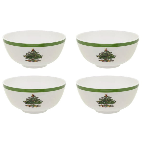 Spode Christmas Tree 6-Inch Melamine Bowls - Set of 4 Festive Bowls for Soup, Dessert, Holiday Dishes - Durable, Dishwasher Safe - Versatile Tableware for Indoor, Outdoor Christmas Gatherings