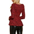 thumbnail image 4 of INSPIRE CHIC Women's Tops Printed Scoop Neck Long Sleeves Peplum Blouse L Red-Leopard, 4 of 9