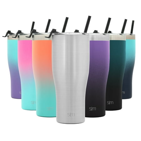 Simple Modern 32oz Slim Cruiser Tumbler with Straw & Closing Lid Travel Mug - Gift Double Wall Vacuum Insulated - 18/8 Stainless Steel Water Bottle -Simple Stainless