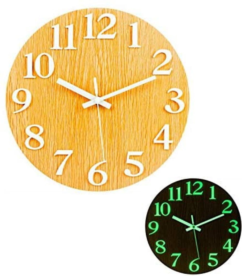 "MilcTabe Night Light Wall Clock,12 Inch 3D Numbers Silent Wall Clock