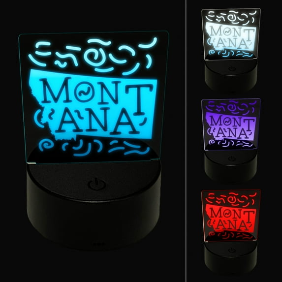 Montana State with Text Swirls LED Night Light Sign 3D Illusion Desk Nightstand Lamp