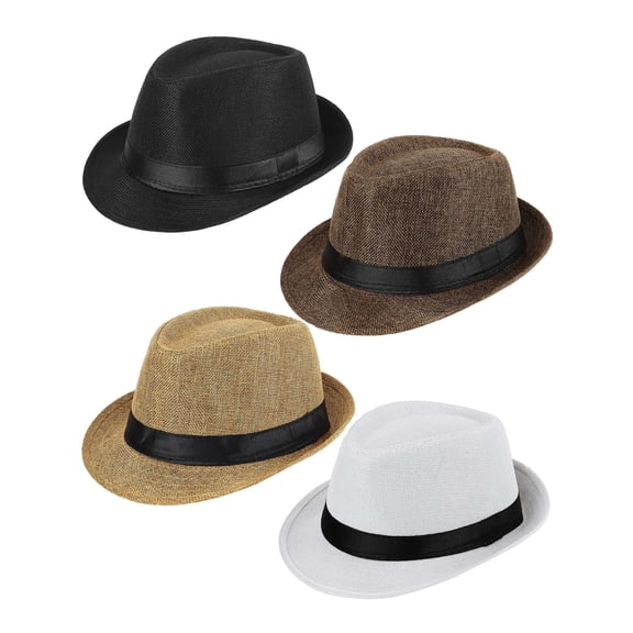 Gustave 4 Pack Short Brim Fedora Straw Hat for Men Women Classic 1920s Trilby Panama Hat Beach Sun Hat for Summer Casual Travel Gatsby Party