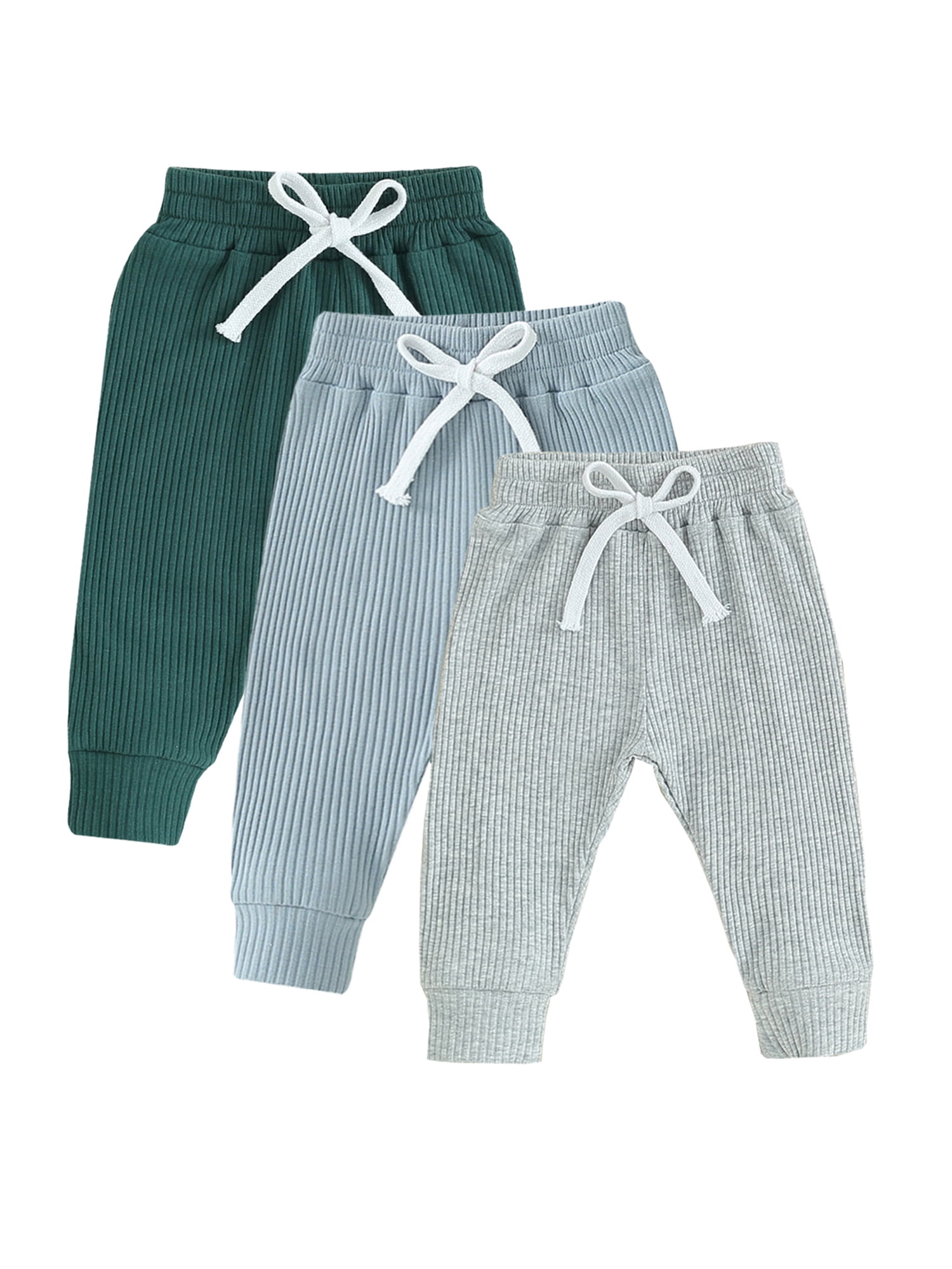 Faithtur Toddler 3 Piece Long Pants Winter Baby Solid Color Slim Fit Ribbed Bottom Infant Knitted Pull-Up Pants