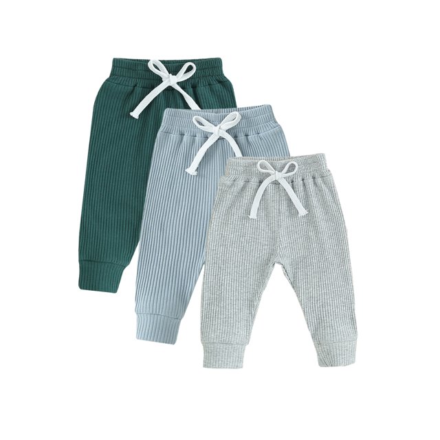 Faithtur Toddler 3 Piece Long Pants Winter Baby Solid Color Slim Fit Ribbed Bottom Infant Knitted Pull-Up Pants