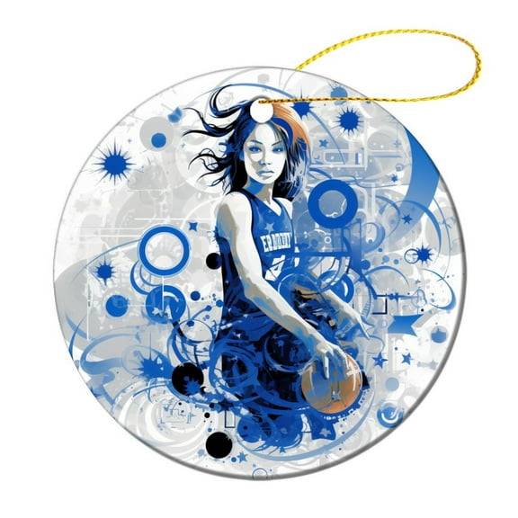 Christmas Ornament Girl Basketball Player Ceramic Double Sided Tree Xmas Ornament Basketball Girl Sports for Christmas Tree Decoration Xmas Party Decorations for Woman Friend Birthday