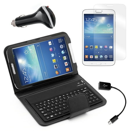 Keyboard Folio with Screen Protector, OTG Cable, and Car Adpter for Samsung Galaxy Tab 3 8