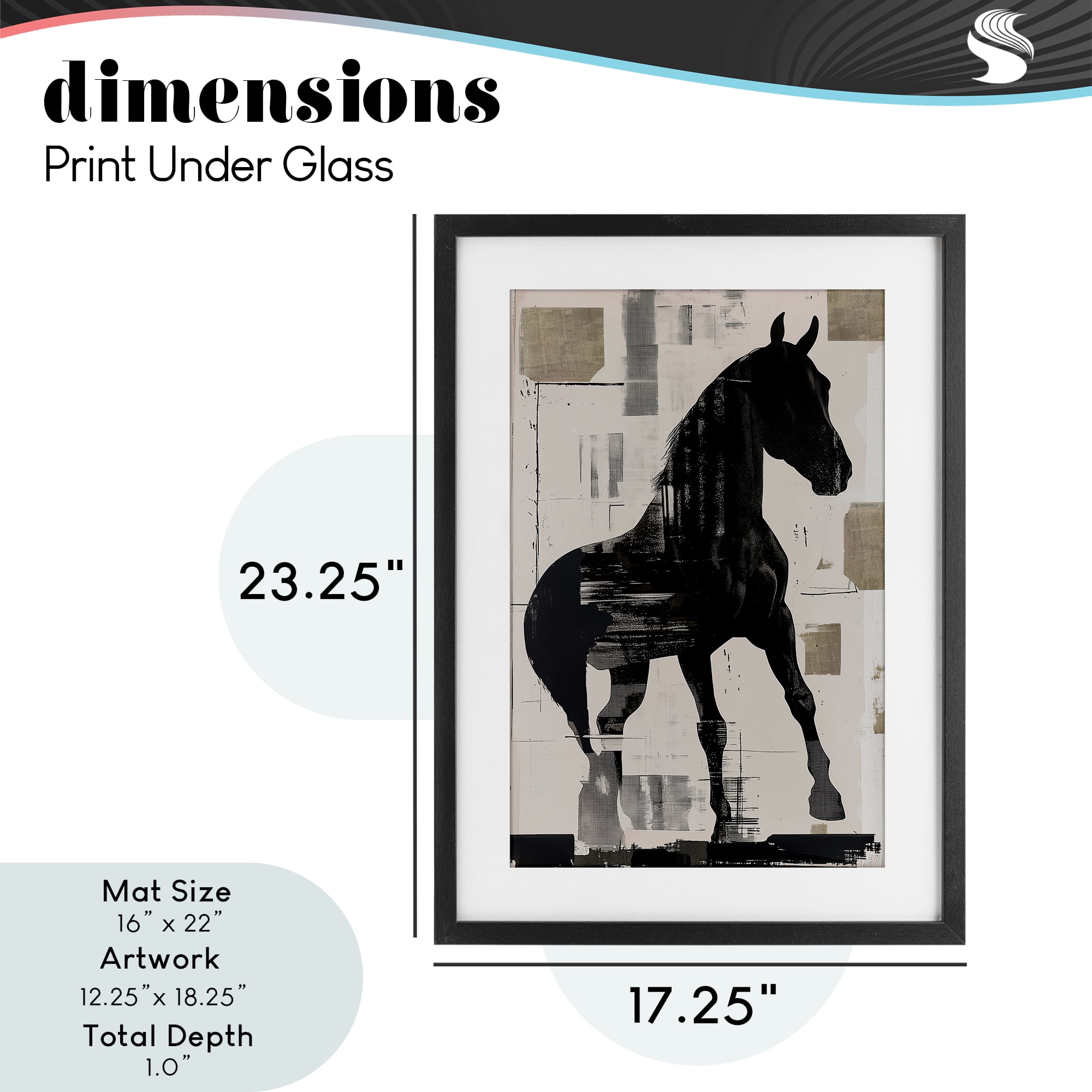 Equinity Horse Silhouette Black Framed Print Under Glass, design by Annabelle Hall