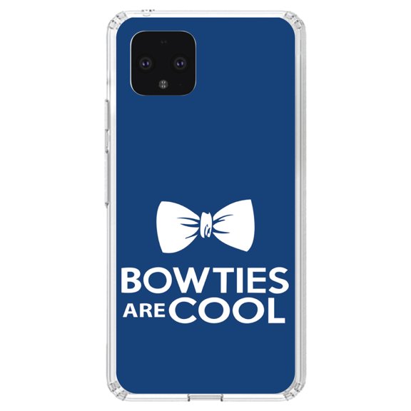 DistinctInk Clear Shockproof Hybrid Case for Google Pixel 4 (5.7" Screen) - TPU Bumper, Acrylic Back, Tempered Glass Screen Protector - Bow Ties Are Cool