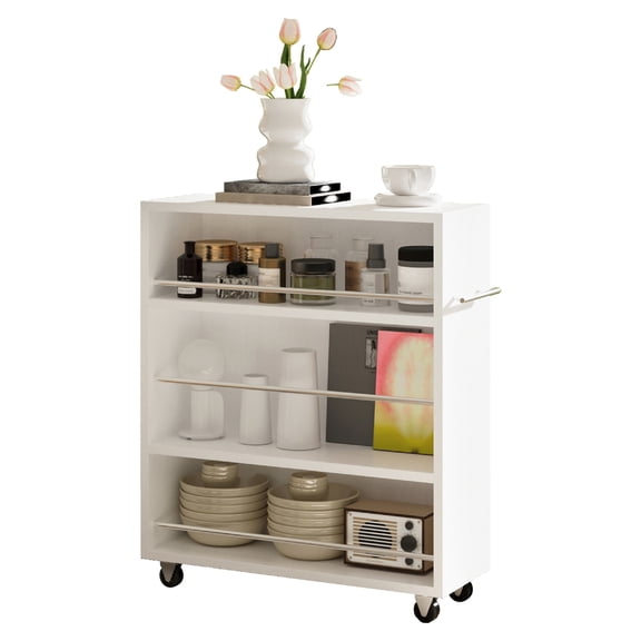 Wonline Modern Slim Storage Rolling Cart with 3-Tier Adjustable Shelving Organizer for Kitchen,Bathroom,Laundry Room(White)