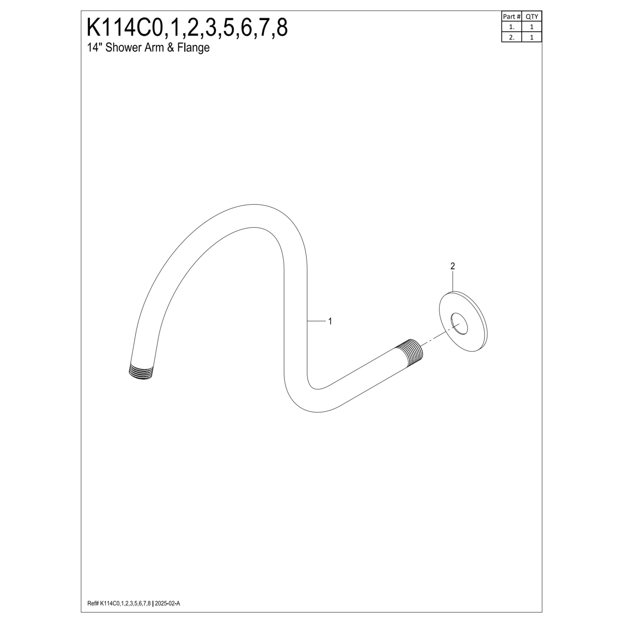 Kingston Brass K114C7 14-Inch Shower Arm with Round Flange in Brushed Brass