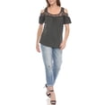 thumbnail image 2 of White Mark Casual Cold Shoulder Lace Trim Knit Blouse, Women's, 2 of 6