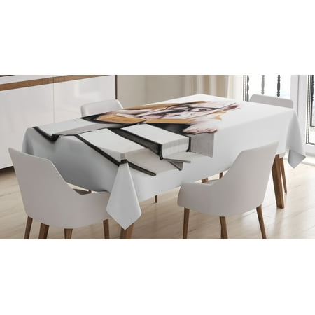 

Ambesonne English Bulldog Tablecloth Rectangular Table Cover Glasses Dog 60 x84 Black Pale Brown White
