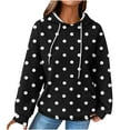 thumbnail image 3 of QATAINLAV Fall Outfits for Women 2024 Waffle Knit Hoodies Fashion Polka Dot Hooded Sweatshirts Casual Long Sleeve Pullover Tops with Pocket, Black, XXL, 3 of 7