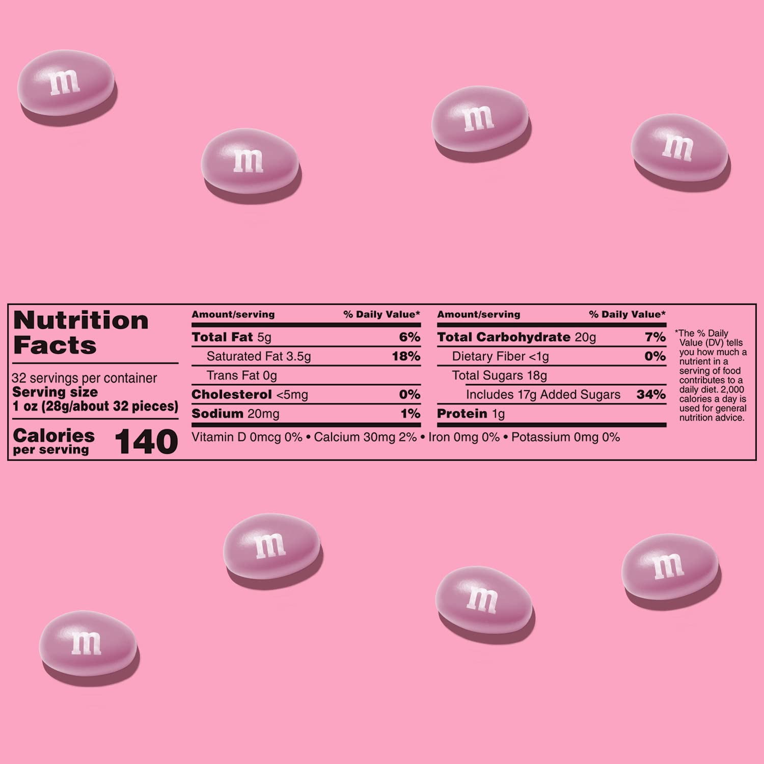 M&M'S Peanut Pink Candy, 2lb Resealable Bulk Bag