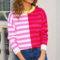 thumbnail image 7 of Uootdi Women's Striped Color Block Sweater Crew Neck Long Sleeve Casual Loose Fit Pullover Top Fall Winter Fashion Trendy Knitwear Hot Pink Women Top, 7 of 7