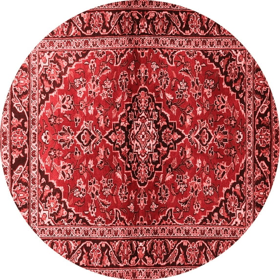 Ahgly Company Indoor Round Medallion Red Traditional Area Rugs, 5' Round