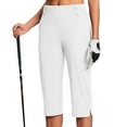 thumbnail image 5 of BRDFRL Pull On Capri Pants for Women Elastic Waist Cropped Stretch Yoga Office Pants with Pockets White L, 5 of 9