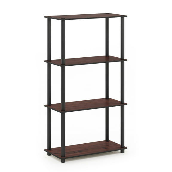 Furinno Rata 4-Tier Industrial Multipurpose Flat Base Shelf Display Rack with Metal Frame, Americano
