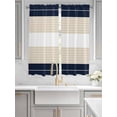 thumbnail image 4 of Bedroom Curtains 63 Inches length, Navy Beige Striped Window Treatment Curtain Drapes, Gradient Geometric Blue White Rod Pocket Curtain Panels for Living Room Kitchen, 42"x63", 2 Panels, 4 of 7